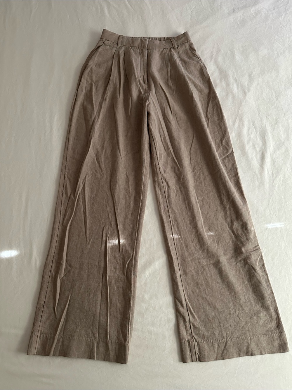 Abercrombie & Fitch Linen Blend Wide Leg Pants Taupe Beige Size Small Long